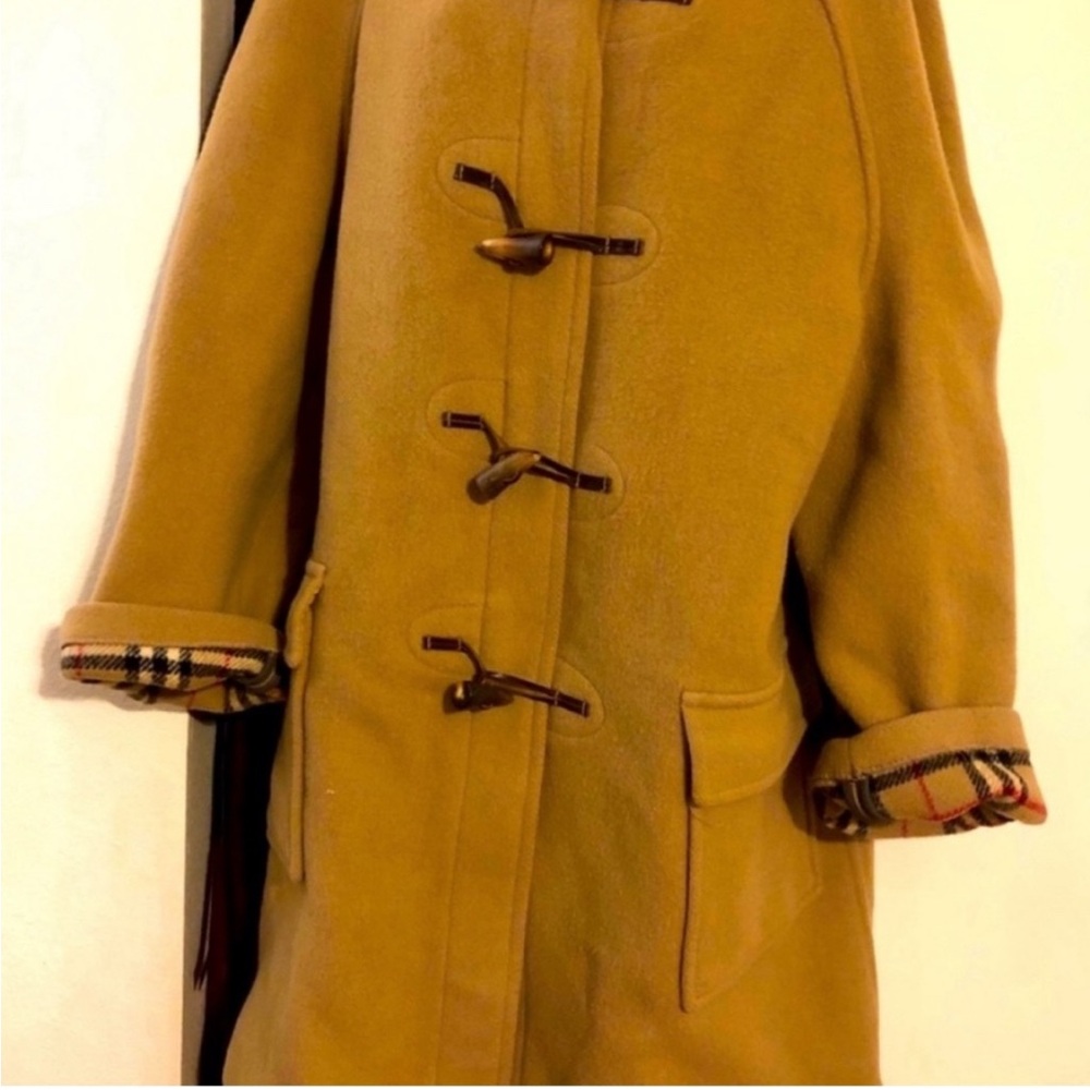 Burberry Tan Trench Coat with Plaid Accents
